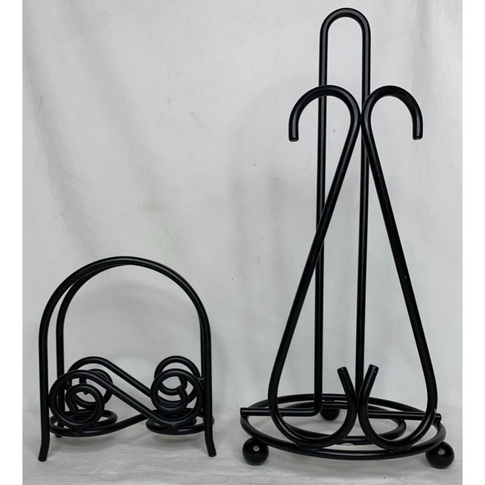 Wrought Iron Black Scroll Arch Napkin and Paper Towel Holders Set Metal Kitchen